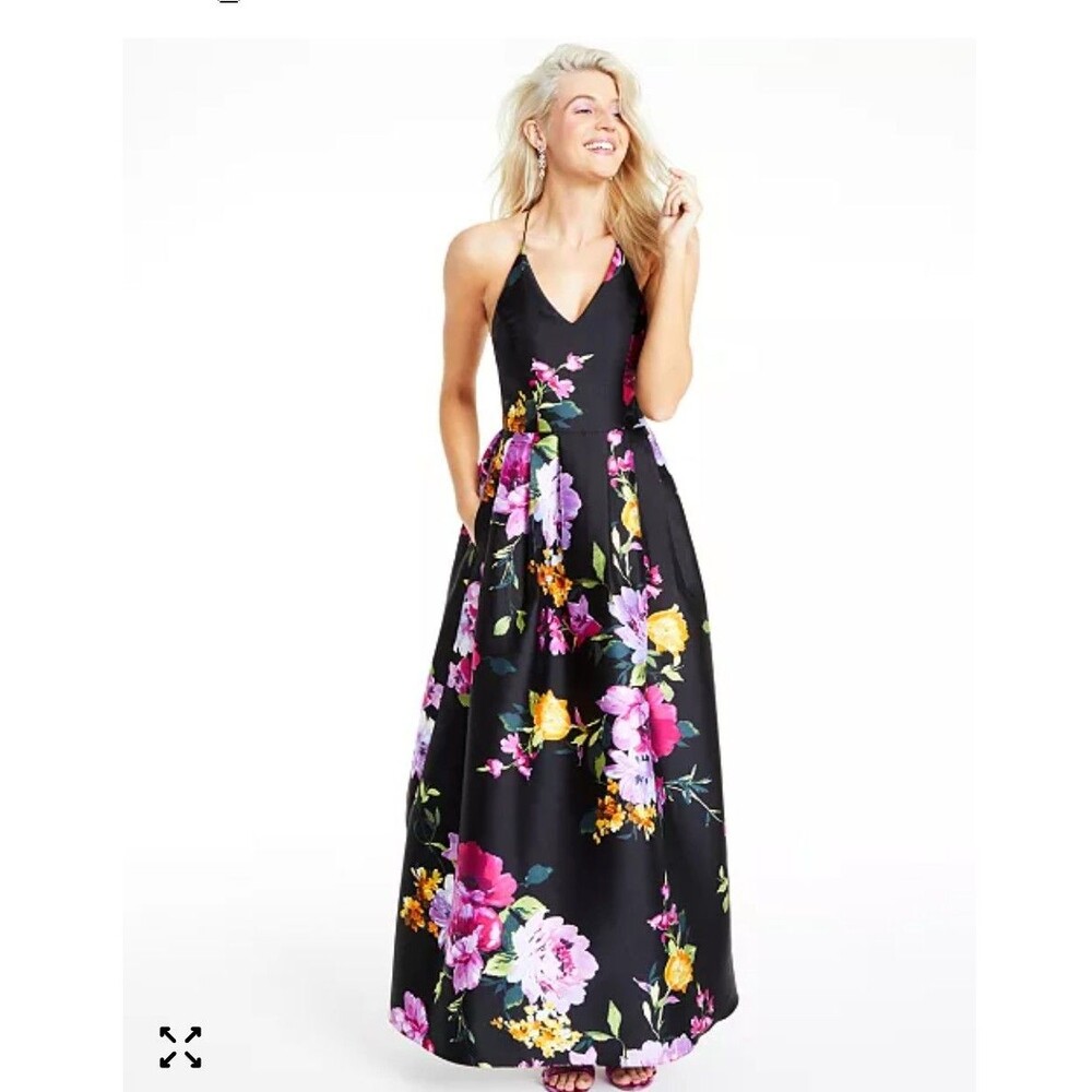 New w/ Tags 'BCX Dress' Black & Pink Floral Print w/ Cross-Back -Size 1/XS